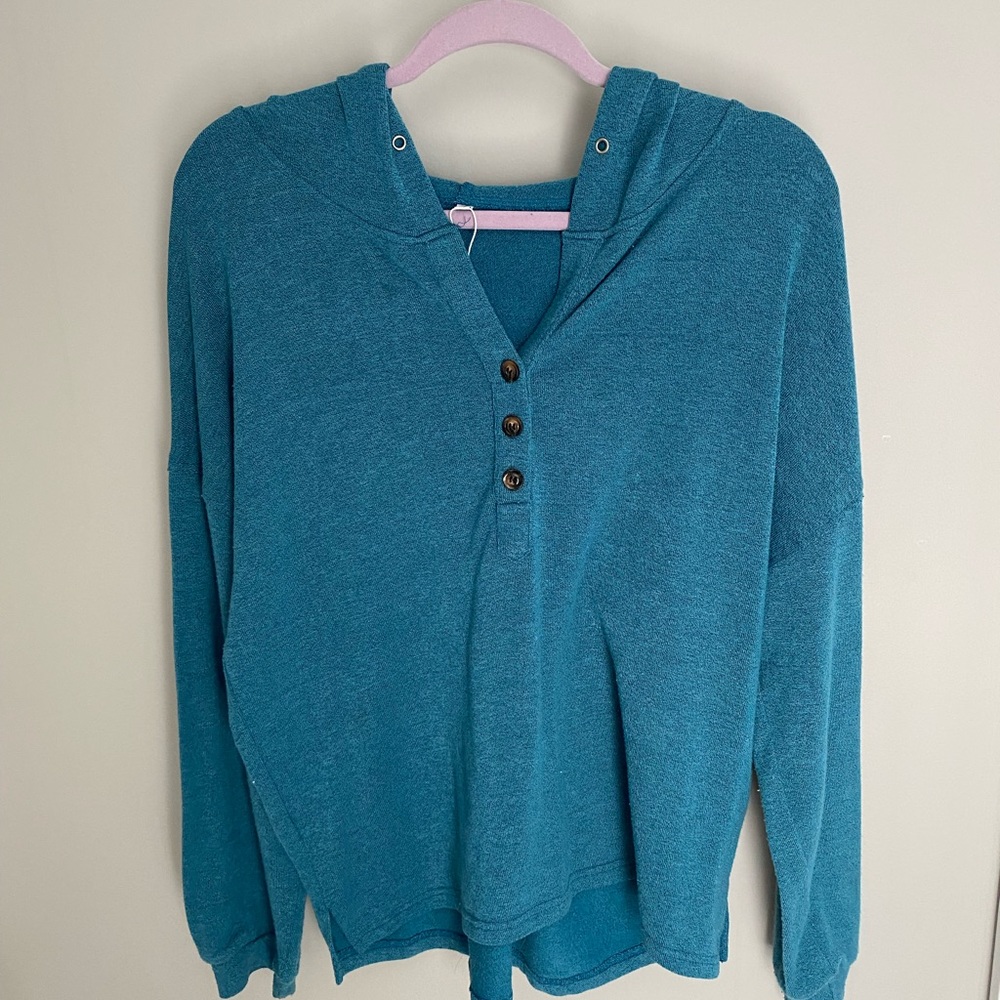 Teal hooded lightweight sweater